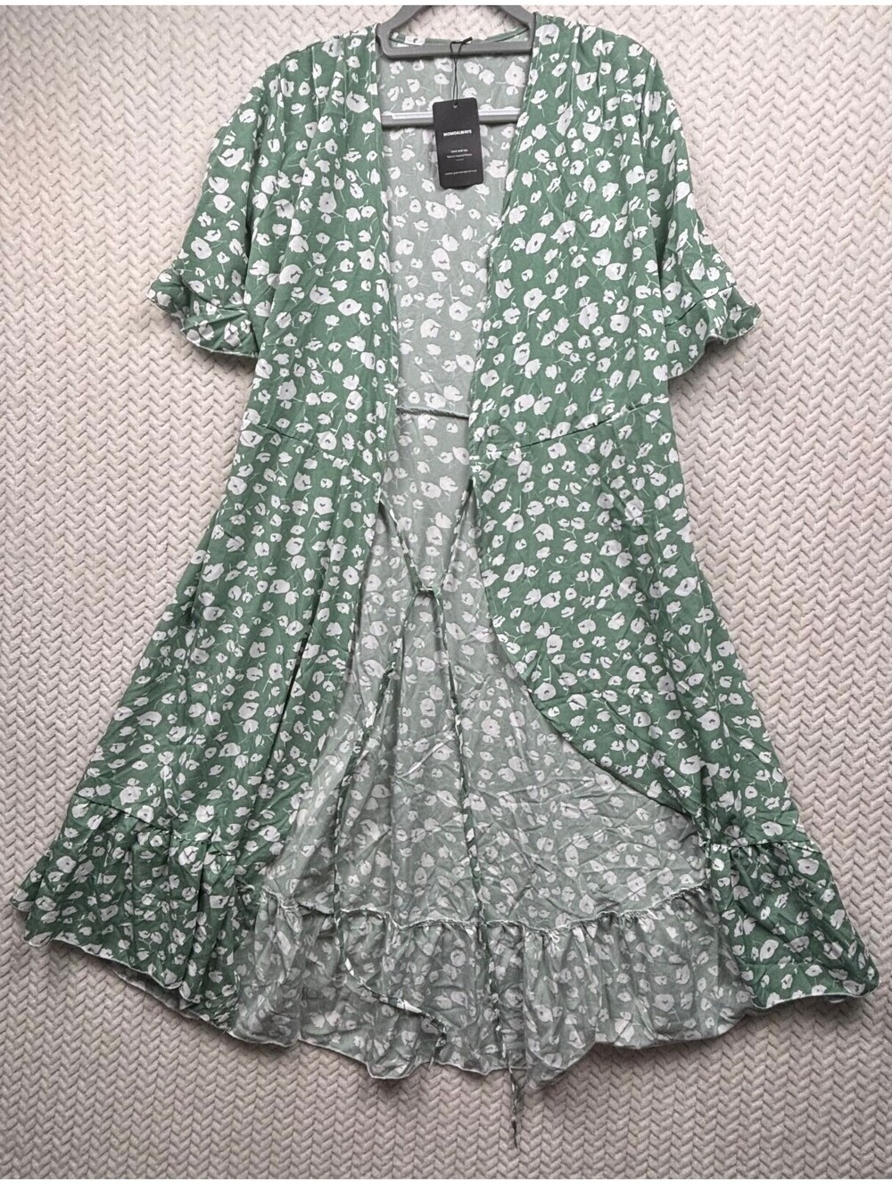 MOMOALWAYS Green Floral Print Dress with Ruffle Hem